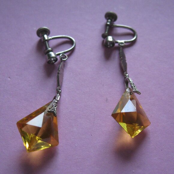 Lot of 5 Vintage Screw Back Clip On Earrings Patented Faux Gold Glass - Picture 13 of 16